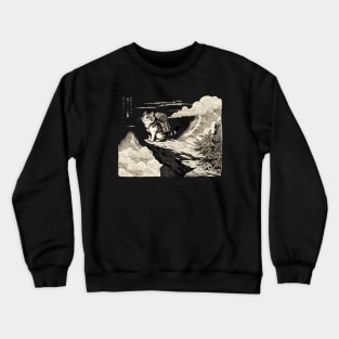 Vintage Japanese Art Sports Hiker Mountain Climbing Cat Crewneck Sweatshirt